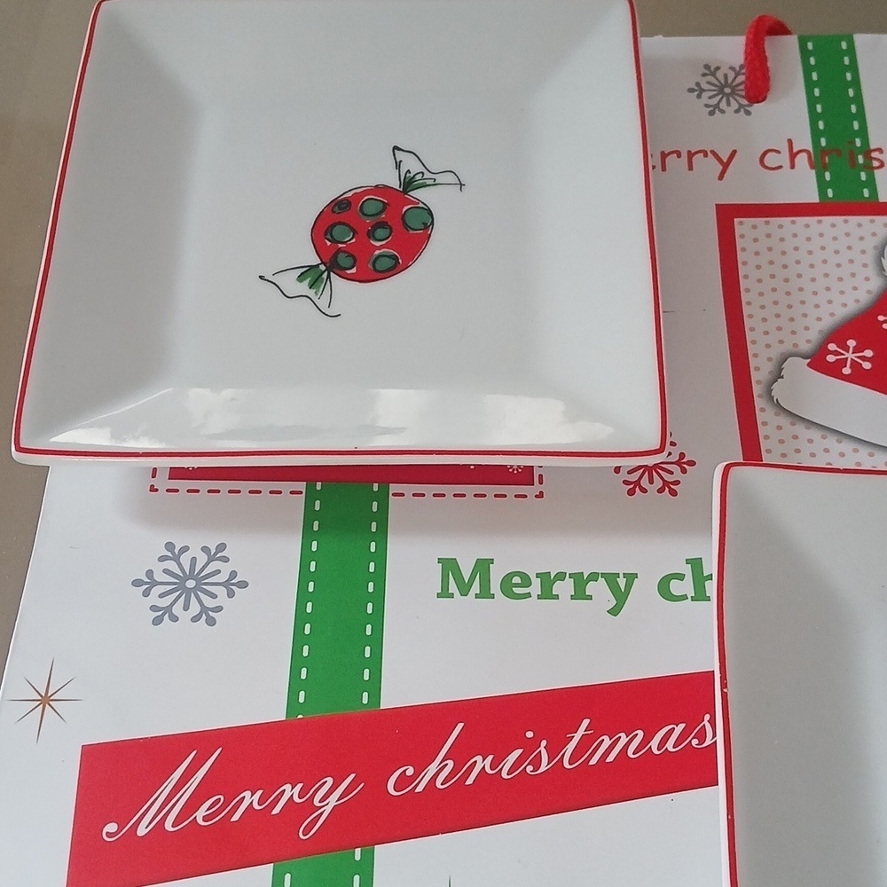 Salad Plates Food Network 6" Set of 4 Square Bevel Candies Sweets Christmas